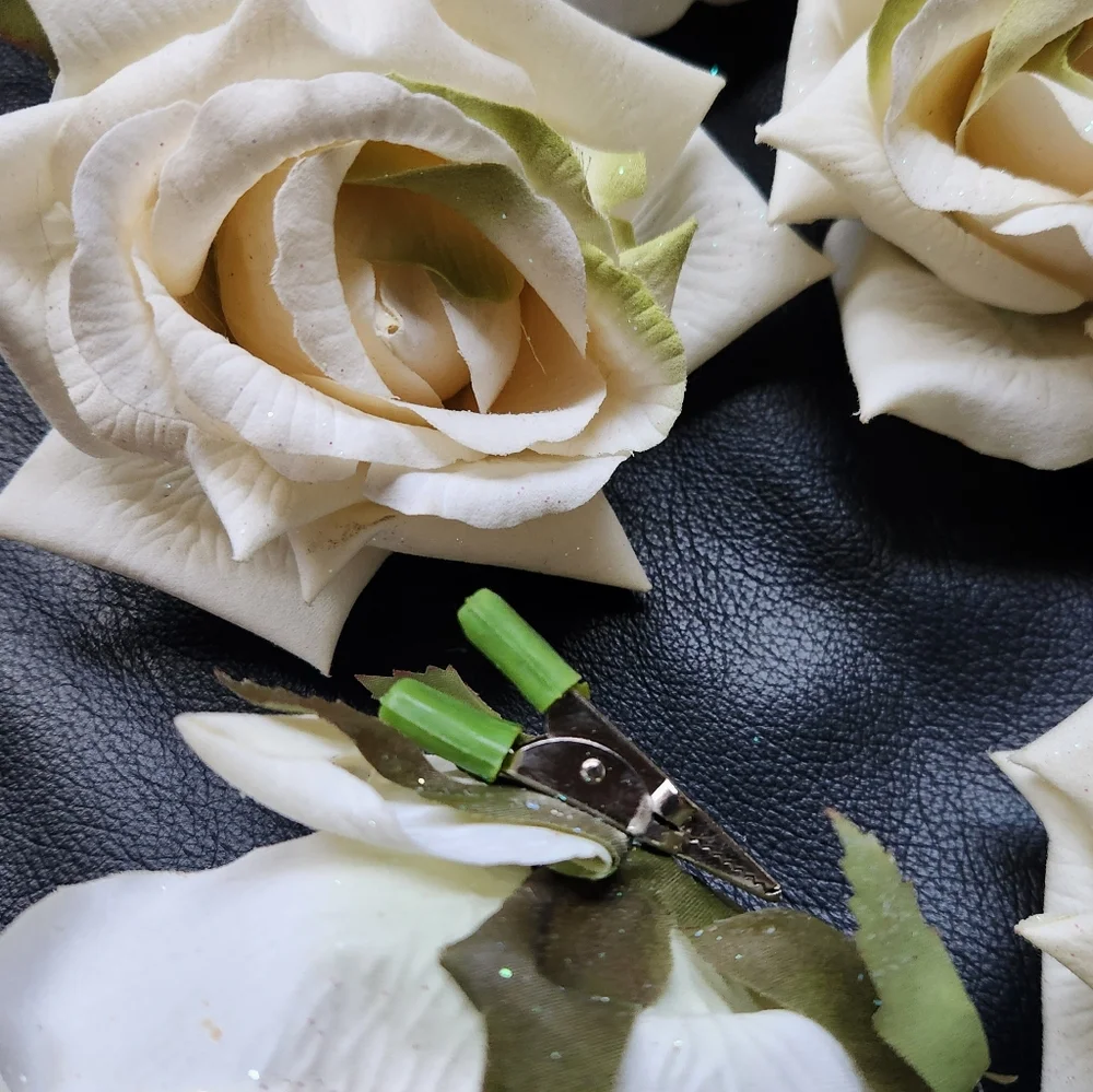 Wedding Bridal Large Faux Rose Clip Set